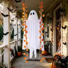 Light Up Swinging Ghost — LED Halloween Hanging Decoration with Remote