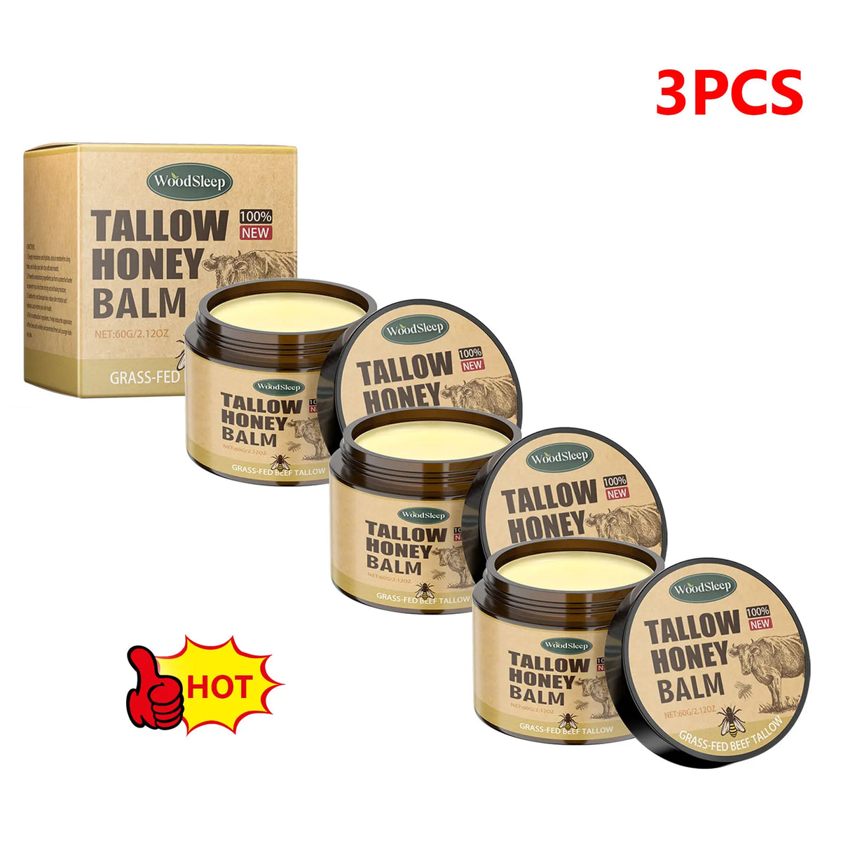 Whipped Beef Tallow and Honey Balm Skin Face Moisturizer Fast Absorption Grass Fed Grass Finished Organic Face Cream Body Lotion