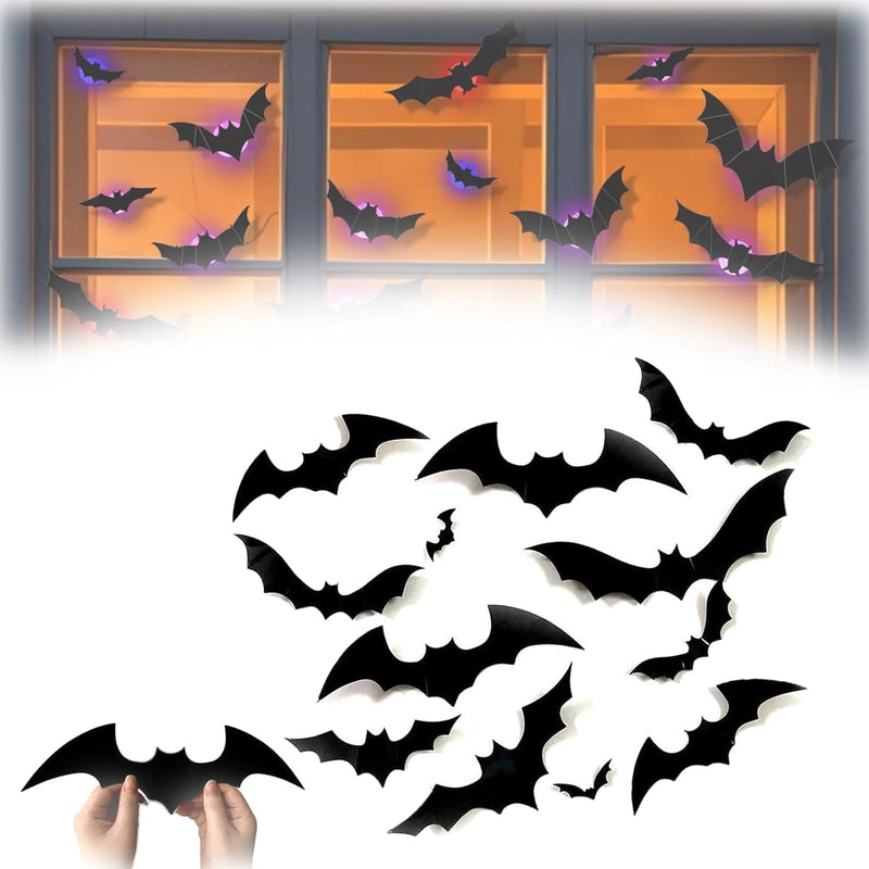 3D Bat Wall Decor with LED Lights — 24 Pack Halloween Decoration