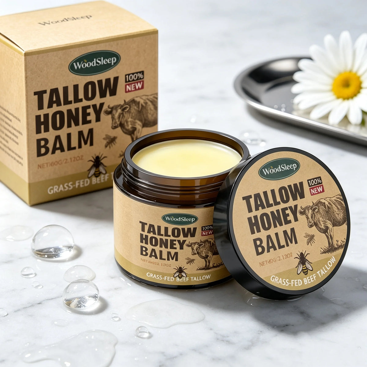 Whipped Beef Tallow and Honey Balm Skin Face Moisturizer Fast Absorption Grass Fed Grass Finished Organic Face Cream Body Lotion