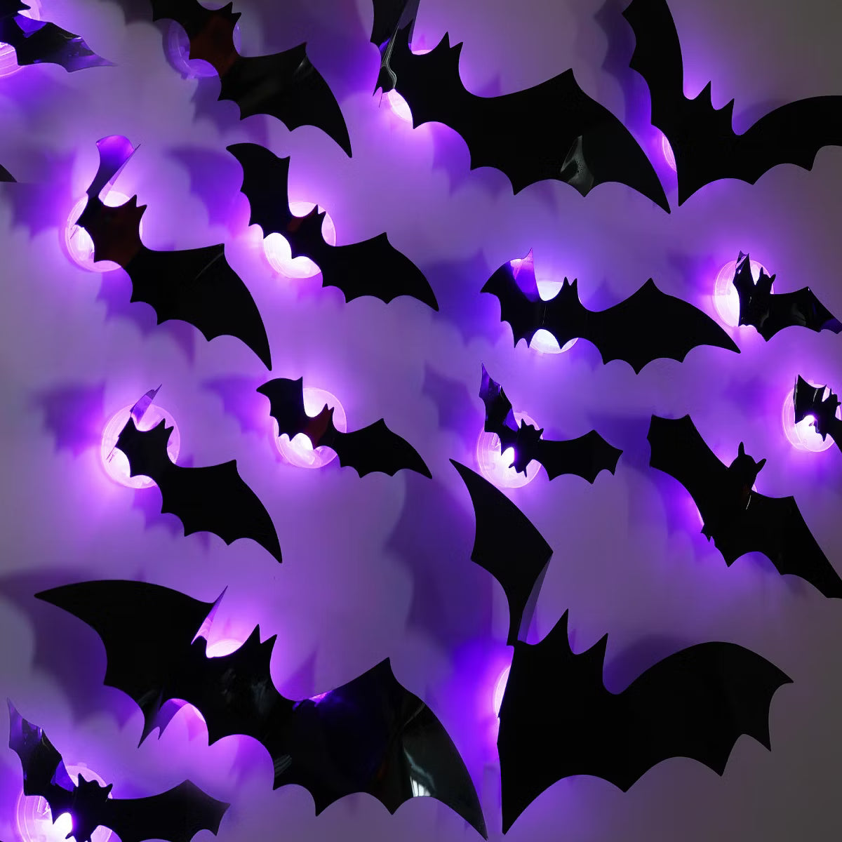 3D Bat Wall Decor with LED Lights — 24 Pack Halloween Decoration