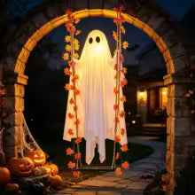 Light Up Swinging Ghost — LED Halloween Hanging Decoration with Remote