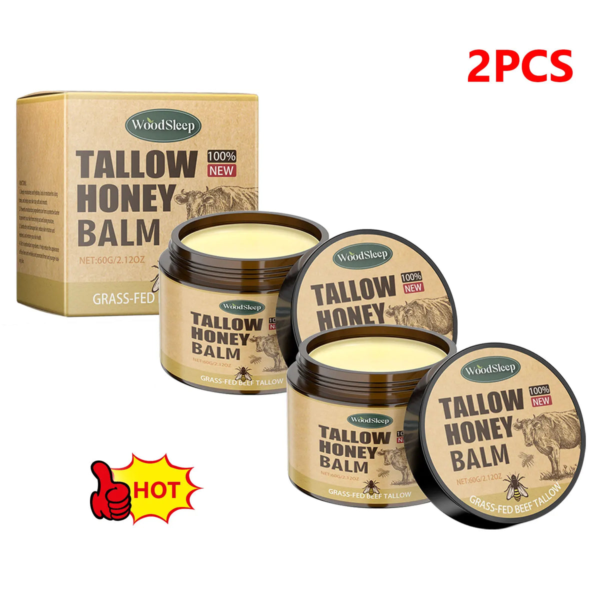 Whipped Beef Tallow and Honey Balm Skin Face Moisturizer Fast Absorption Grass Fed Grass Finished Organic Face Cream Body Lotion