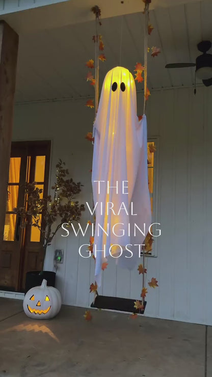 Light Up Swinging Ghost — LED Halloween Hanging Decoration with Remote